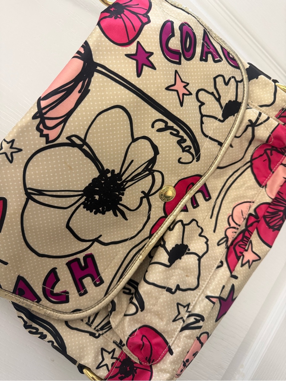 Coach Multi-Color Kyra Poppy Fabric Shoulder Messenger Bag Purse